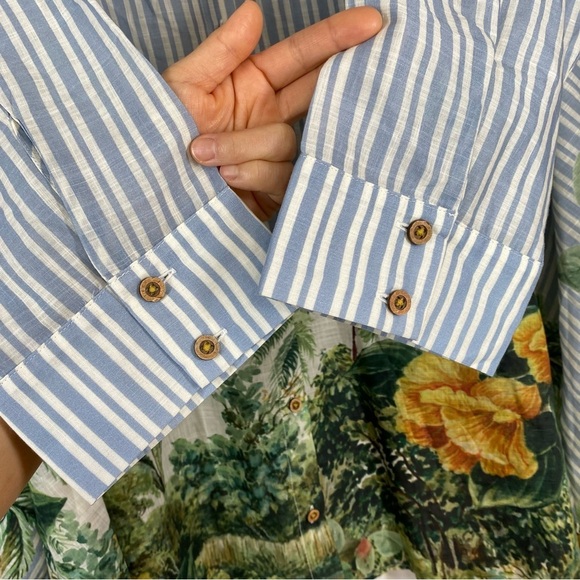 Anthropologie Striped Blue Green Dress XL Oversized Button Front Summer CoverUp - Picture 13 of 16